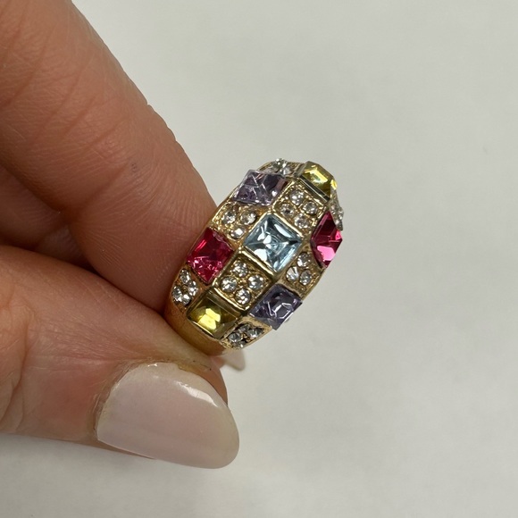 Yellow Sterling Silver Multicolored CZ Ring Size #7.5 Sample - Picture 9 of 10